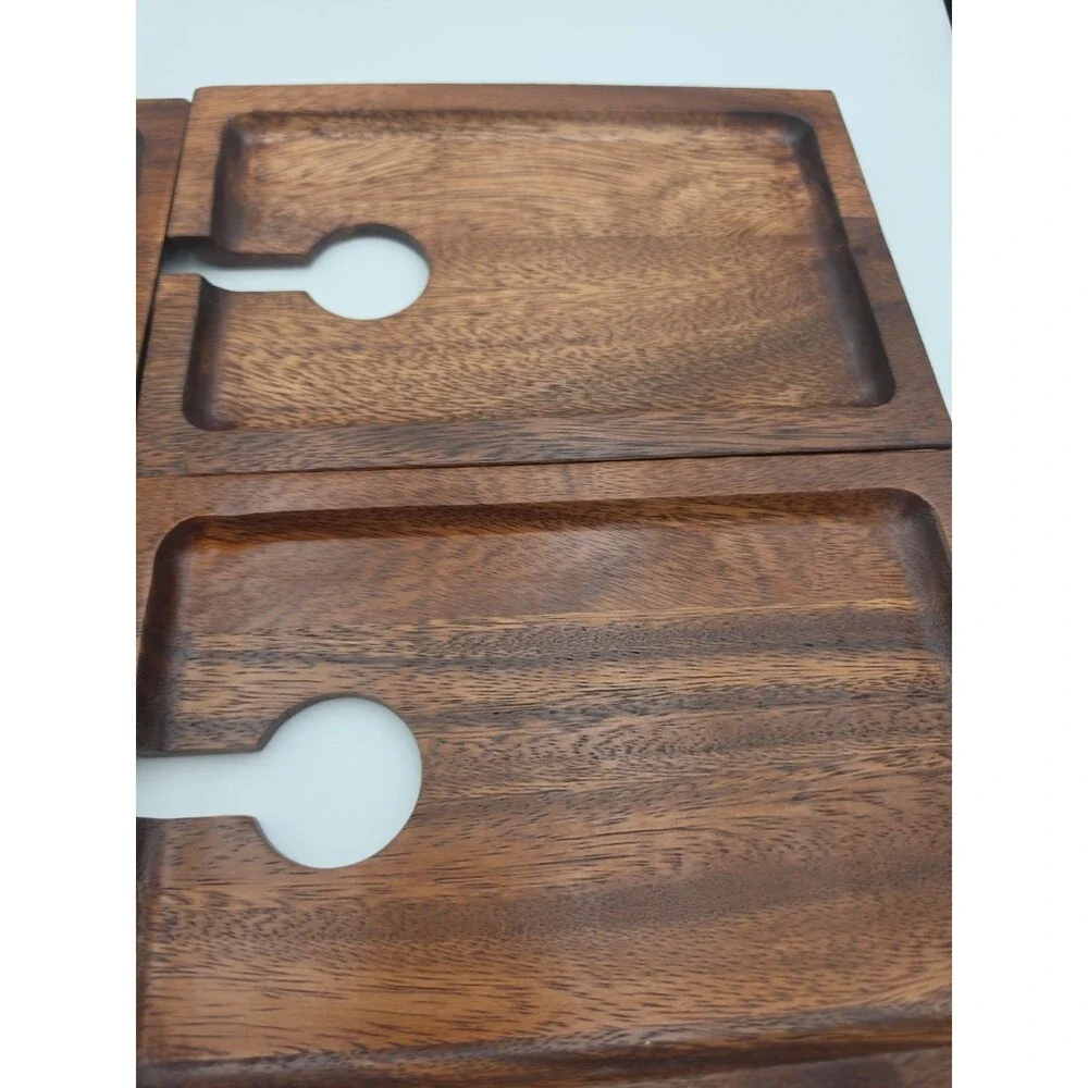 RedEnvelope Wood Wine Appetizer Plates Set of 4 Cocktail Glass Holder Trays